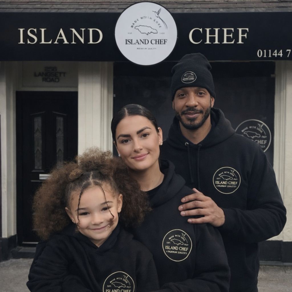 The Island Chef family in front of our shop at 256 Langsett Road